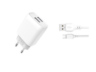 Slika XO 2-port USB wall charger L57 2.4A + lightning kabl 1m, bijela