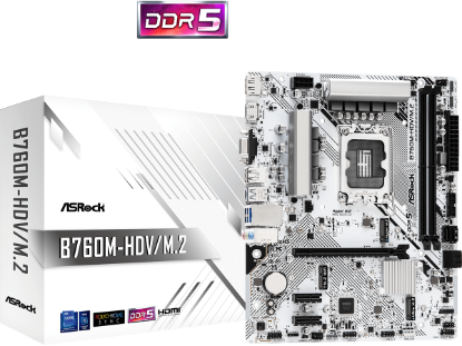 ASROCK MB B760M-HDV/M.2B760, LGA1700, 2xDDR5, 2xM.24xSATA,RAID,HDMI,DP,VGA,MicroATX, White