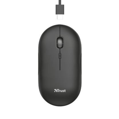Trust Puck wireless punjivimiš, ultra-thin, silent,800-1600 dpi, obje ruke, 4 tipke, crni