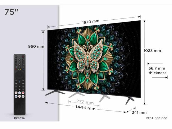 TCL 75"C6K 4K QD-Mini LED TV144Hz Google TV; Game Master;Dolby Atmos; Onkyo 2.1; HDR Premium;